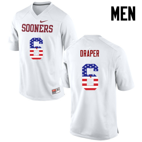 Men Oklahoma Sooners #6 Levi Draper College Football USA Flag Fashion Jerseys-White